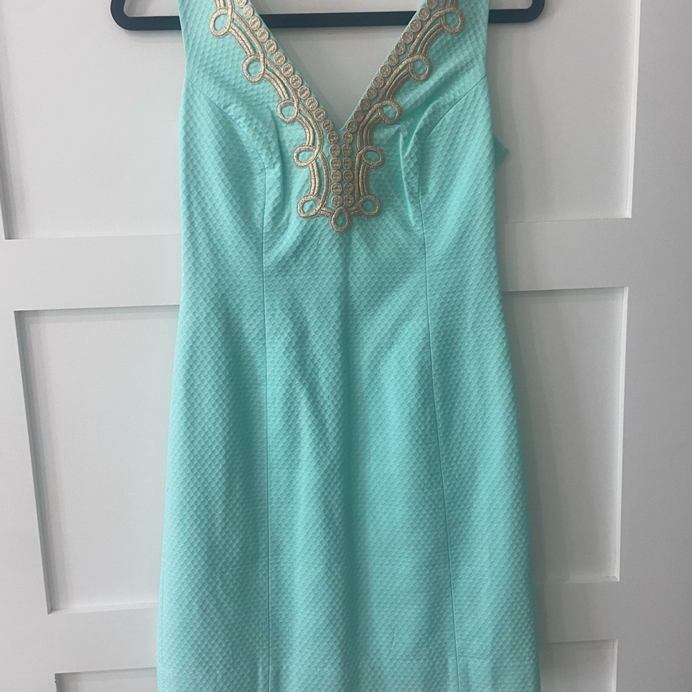 Lilly Pulitzer Turquoise Mini Dress with Gold Accents
